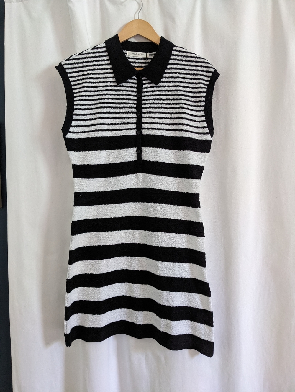 Mustard Seed Black & White Stripe Bodycon Mini Dress NWT Terry Size Large